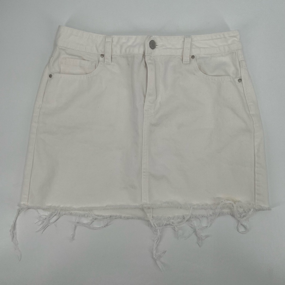 PacSun White Distressed Cut Off Denim Mini Jean Skirt Size 27 Women’s